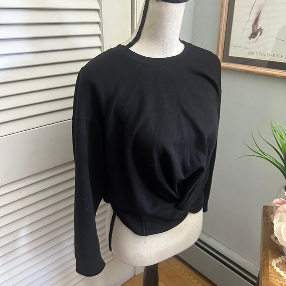 FOR THE REPUBLIC Top Womens Small Black Pullover Cropper Twist Front Athleisure - Picture 2 of 6